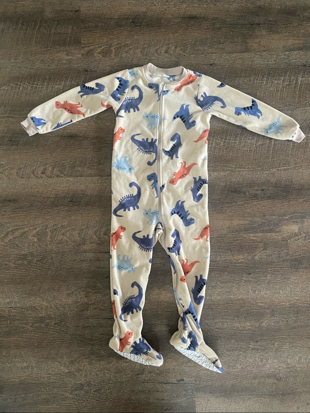 Cozy Cream Dinosaur Footed One-Piece for Kids